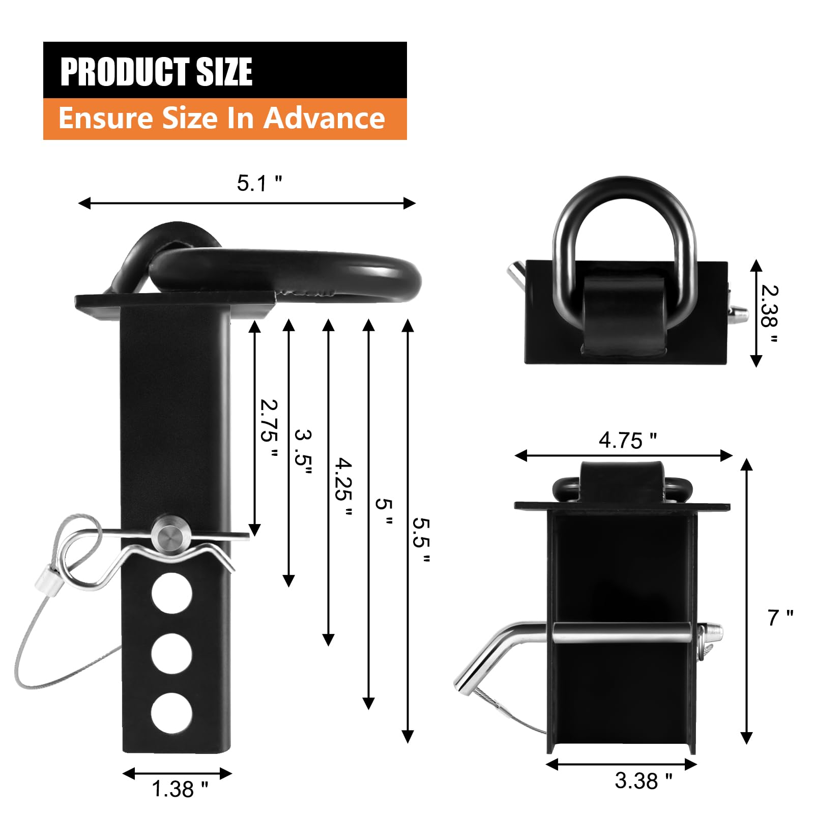 SALUINOKI anti-loss cord keeps the hitch pin in place during transport.