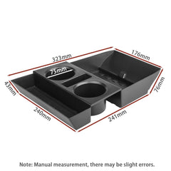 Salusy easy-install tray with tool-free placement in Santa Fe center console.