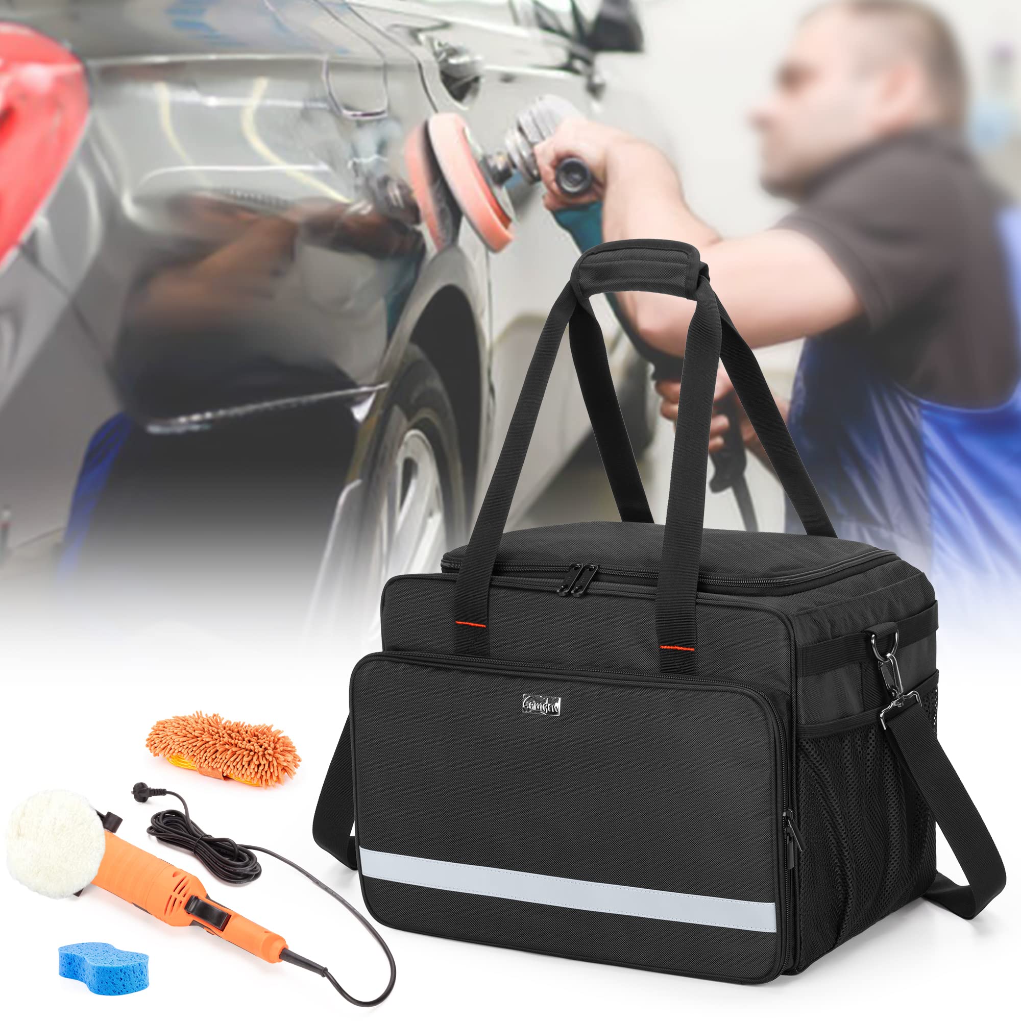 Samddew Large Detailing Bag in use at car show, keeping detailing gear organized.