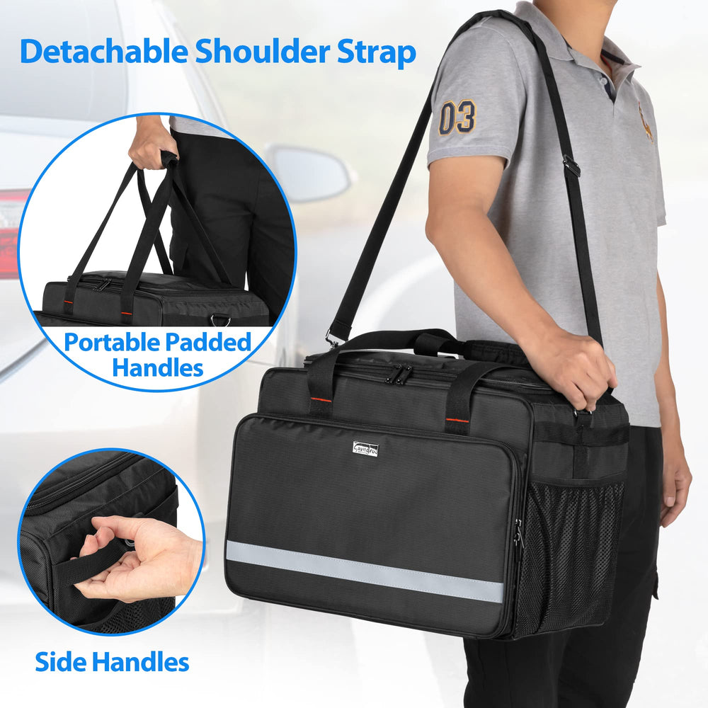 Samddew Large Detailing Bag side pockets provide quick access to brushes.