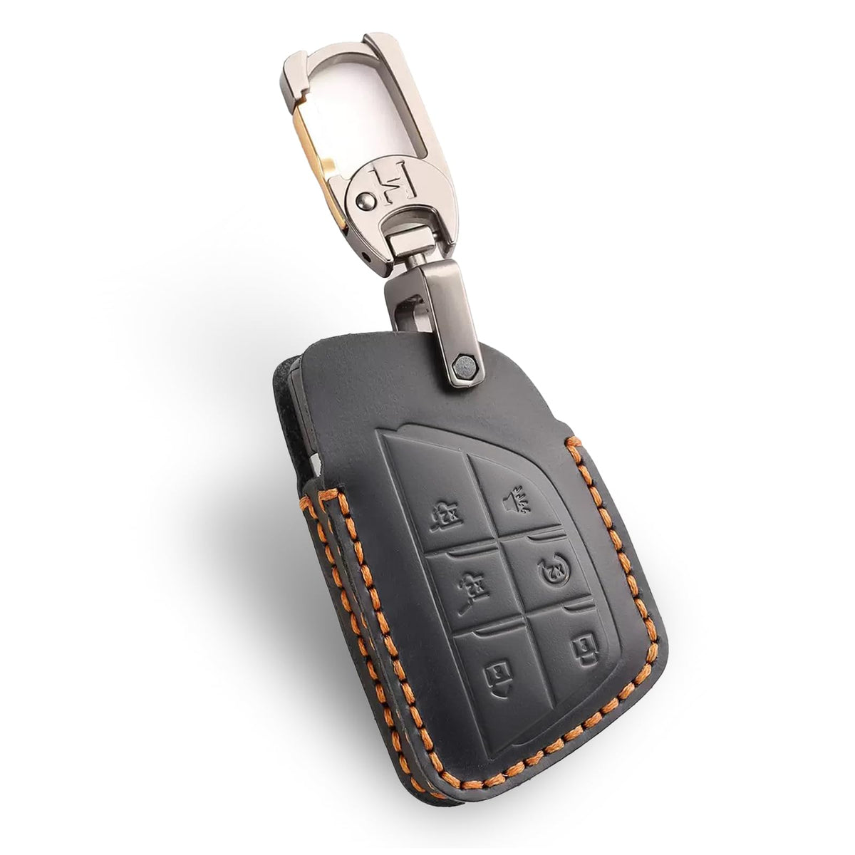 SAMGCHI leather key fob cover for Chevy Tahoe closeup protects against scratches while showcasing premium texture