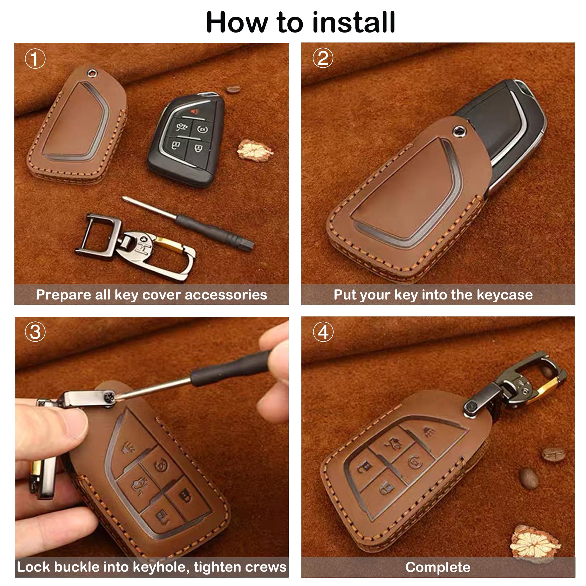 SAMGCHI leather key fob cover closeup shows premium craftsmanship