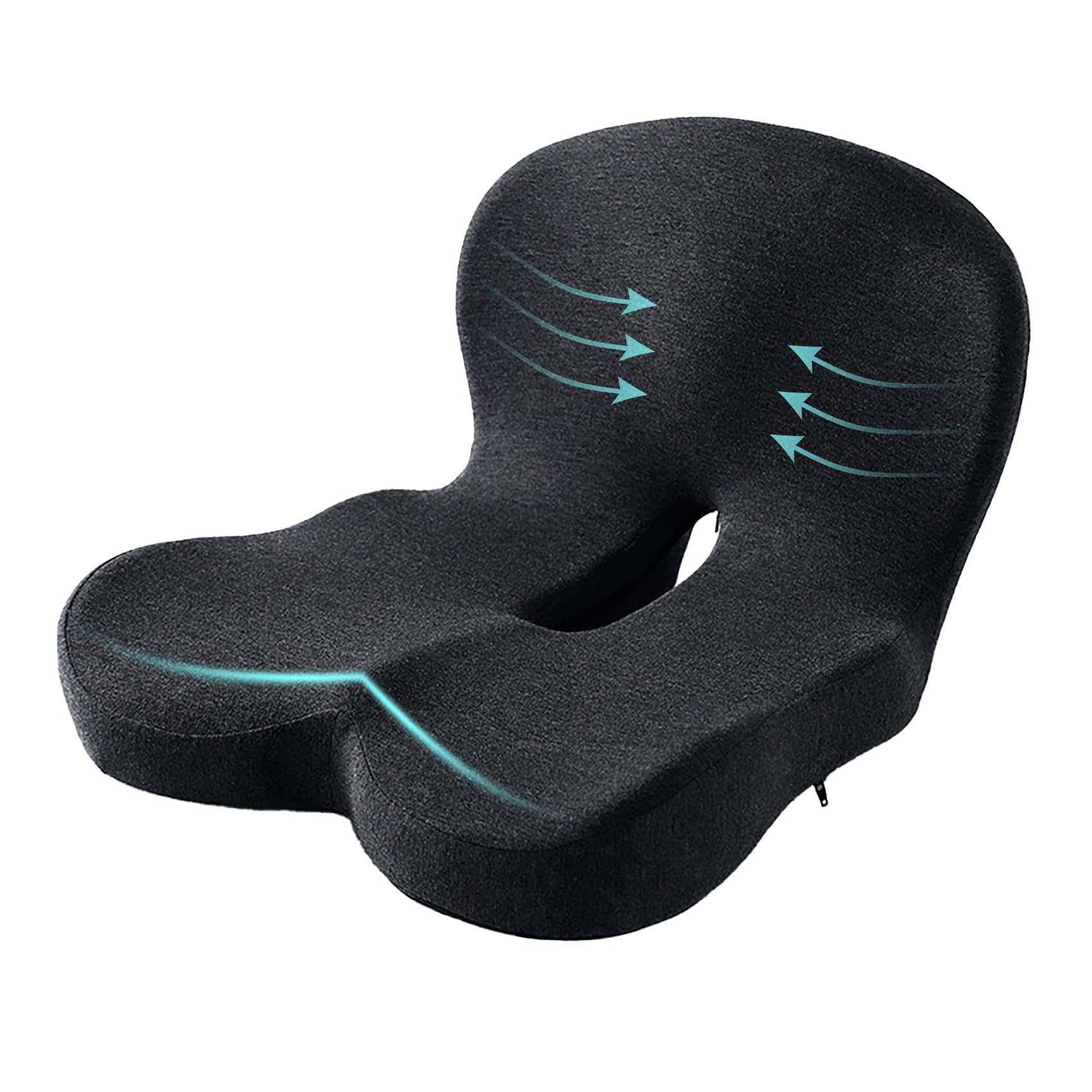 SAMLOO ergonomic seat cushion back view for extended sitting with comfort.