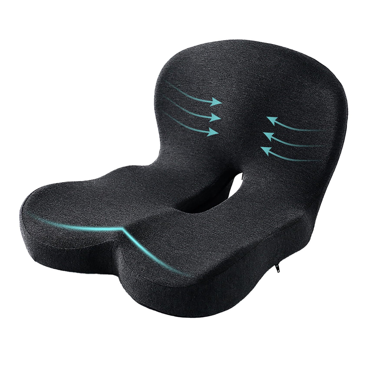 SAMLOO ergonomic seat cushion back view for extended sitting with comfort.