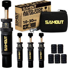 SAMOUT adjustable auto-stop deflator valve in use for quick tire air-down