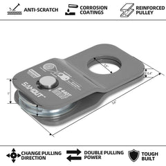 SAMOUT Snatch Block is installed on a winch to demonstrate doubled pulling power.