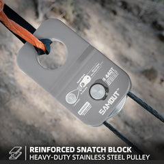 SAMOUT snatch block demonstrates angle change to adjust recovery direction.