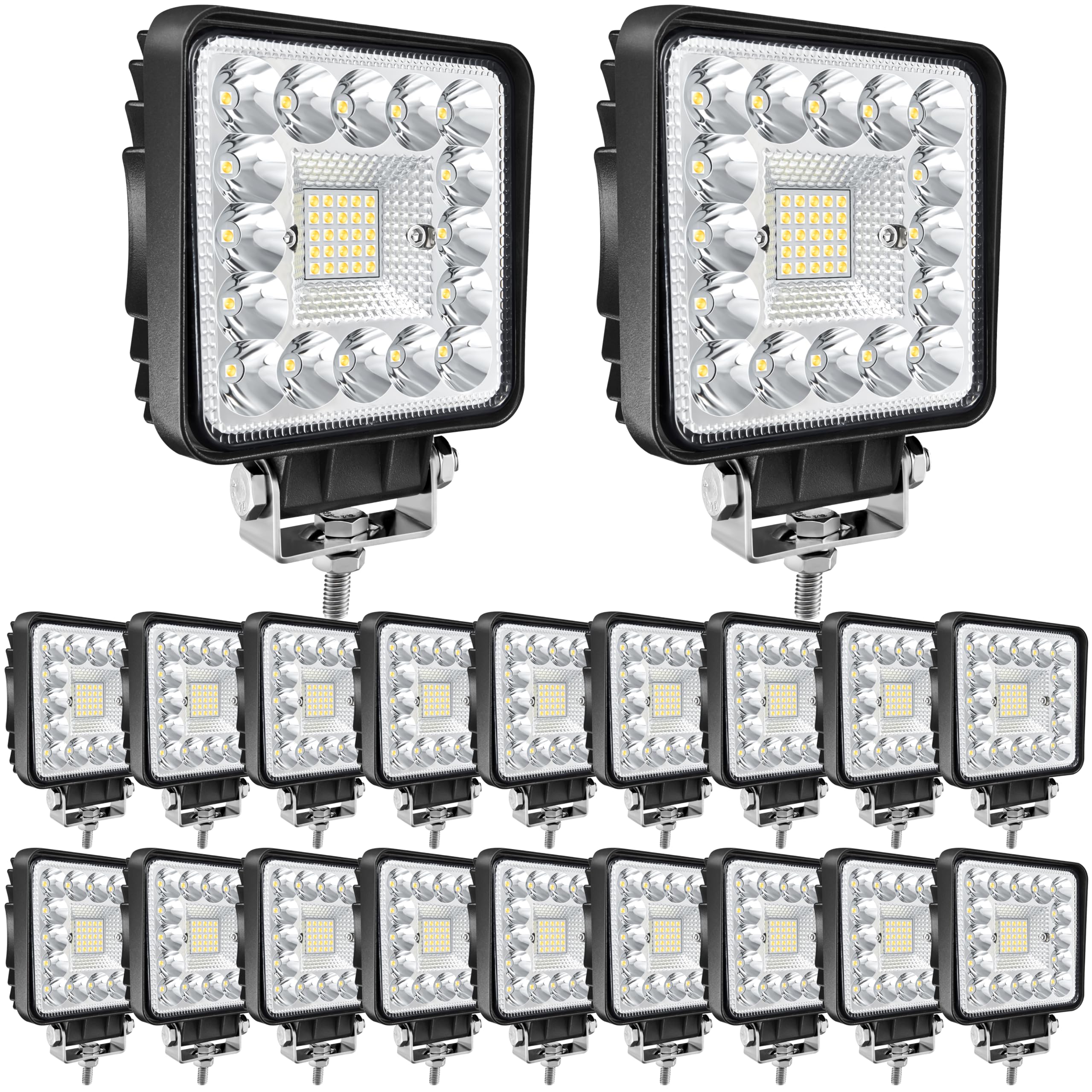 San Young LED pods 4in front view highlighting bright illumination for night driving.