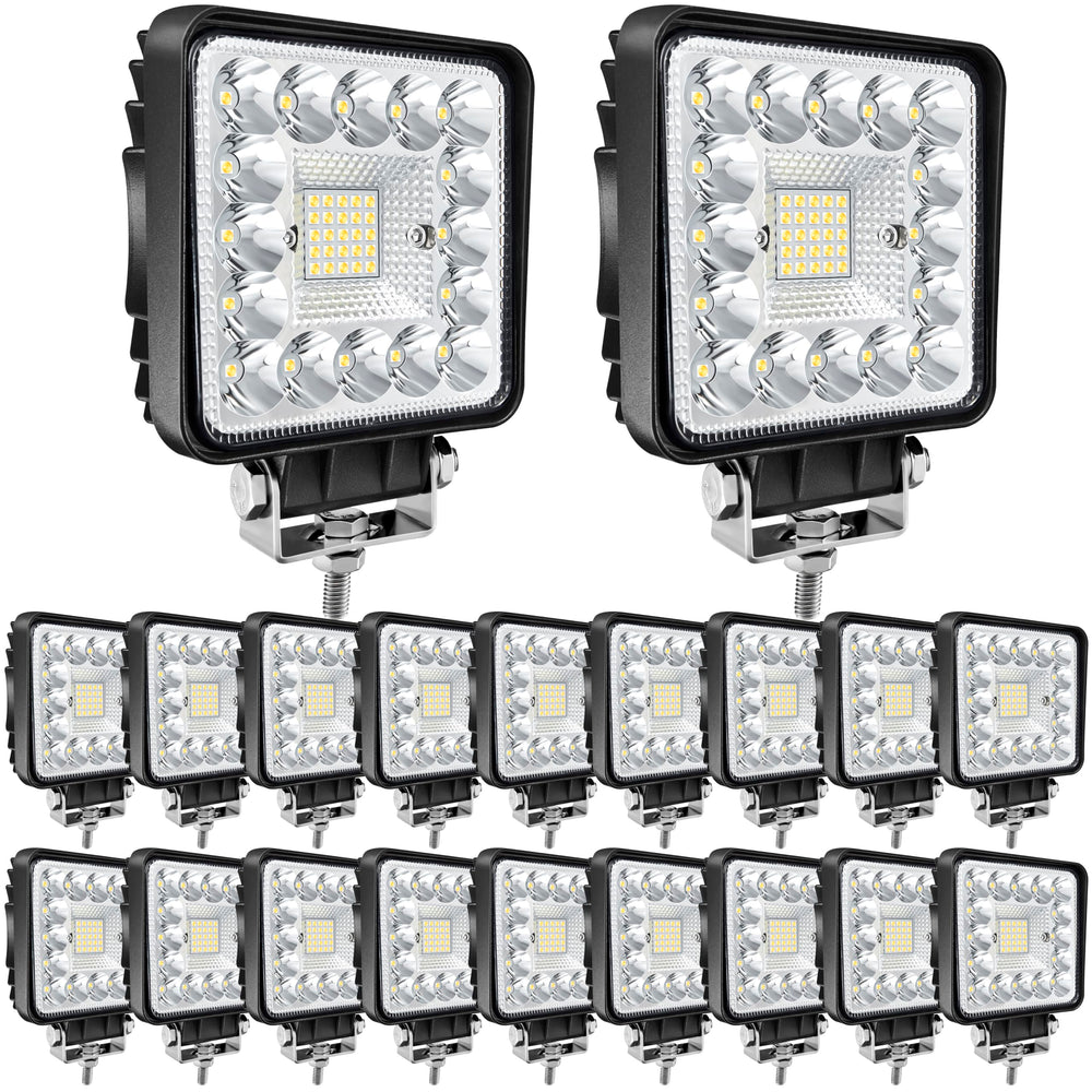 San Young LED pods 4in front view highlighting bright illumination for night driving.