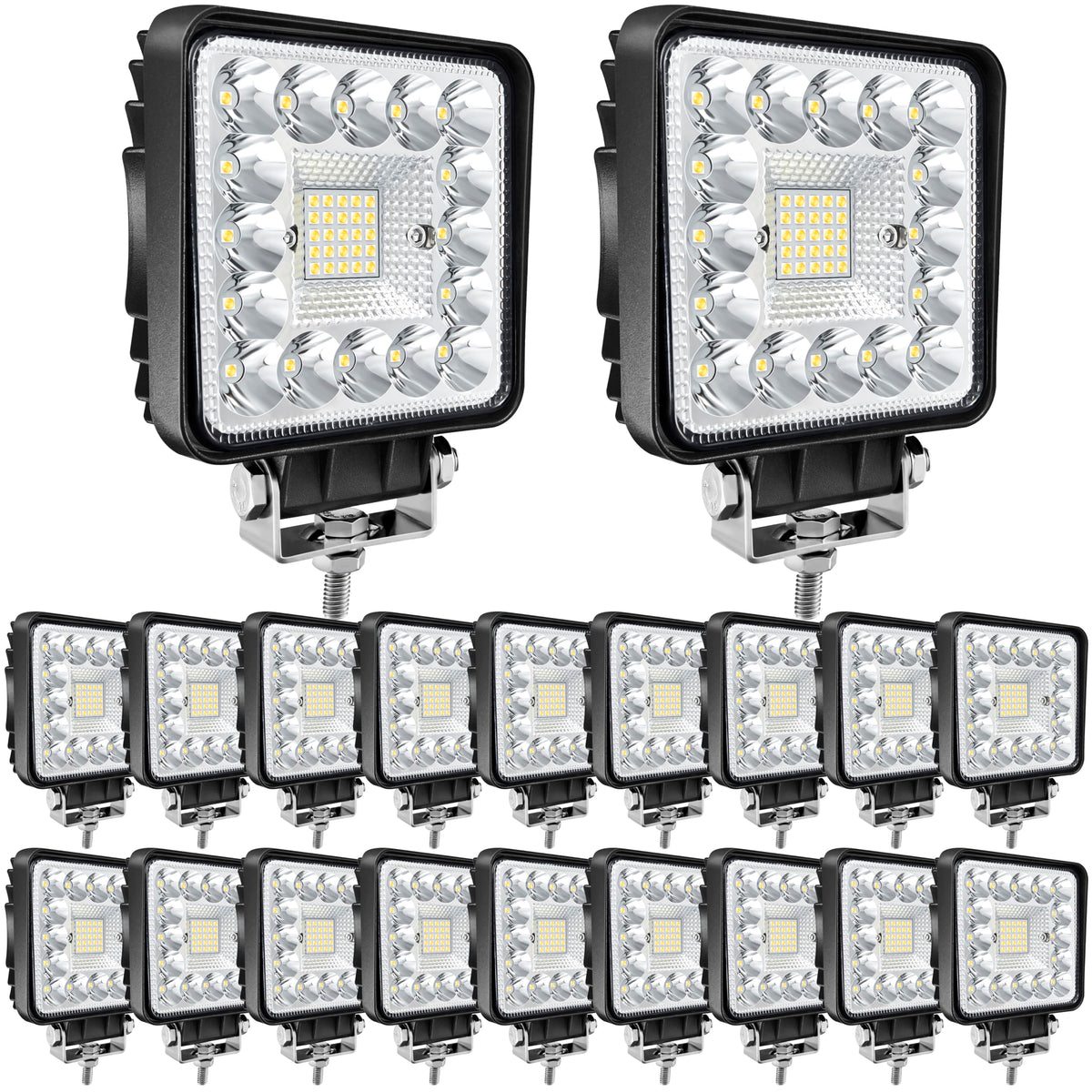 San Young LED pods 4in front view highlighting bright illumination for night driving.