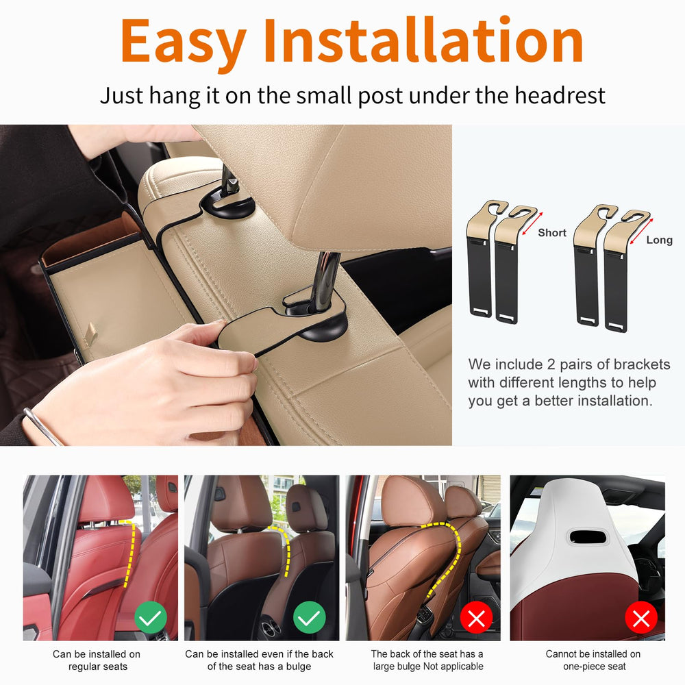 Sancaral easy installation attaches with four headrest hooks in minutes.