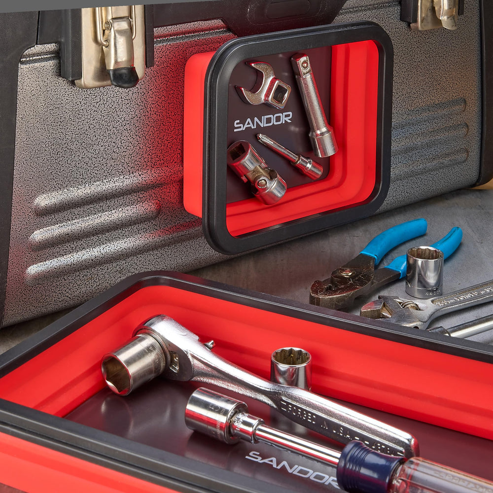 SANDOR magnetic parts tray on metal surface for fast part access