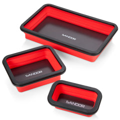SANDOR collapsible magnetic parts tray small on a workbench keeping screws accessible