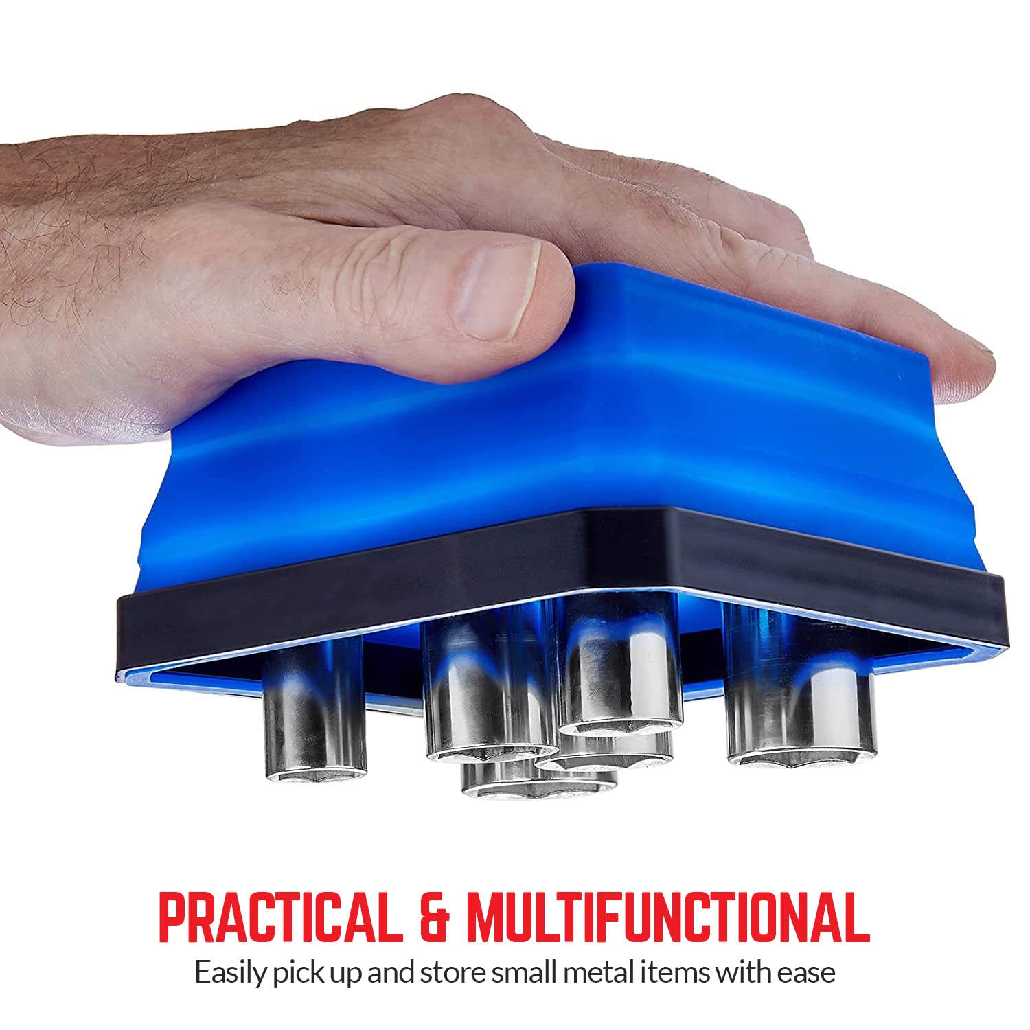 SANDOR blue collapsed tray saves space on a crowded workbench