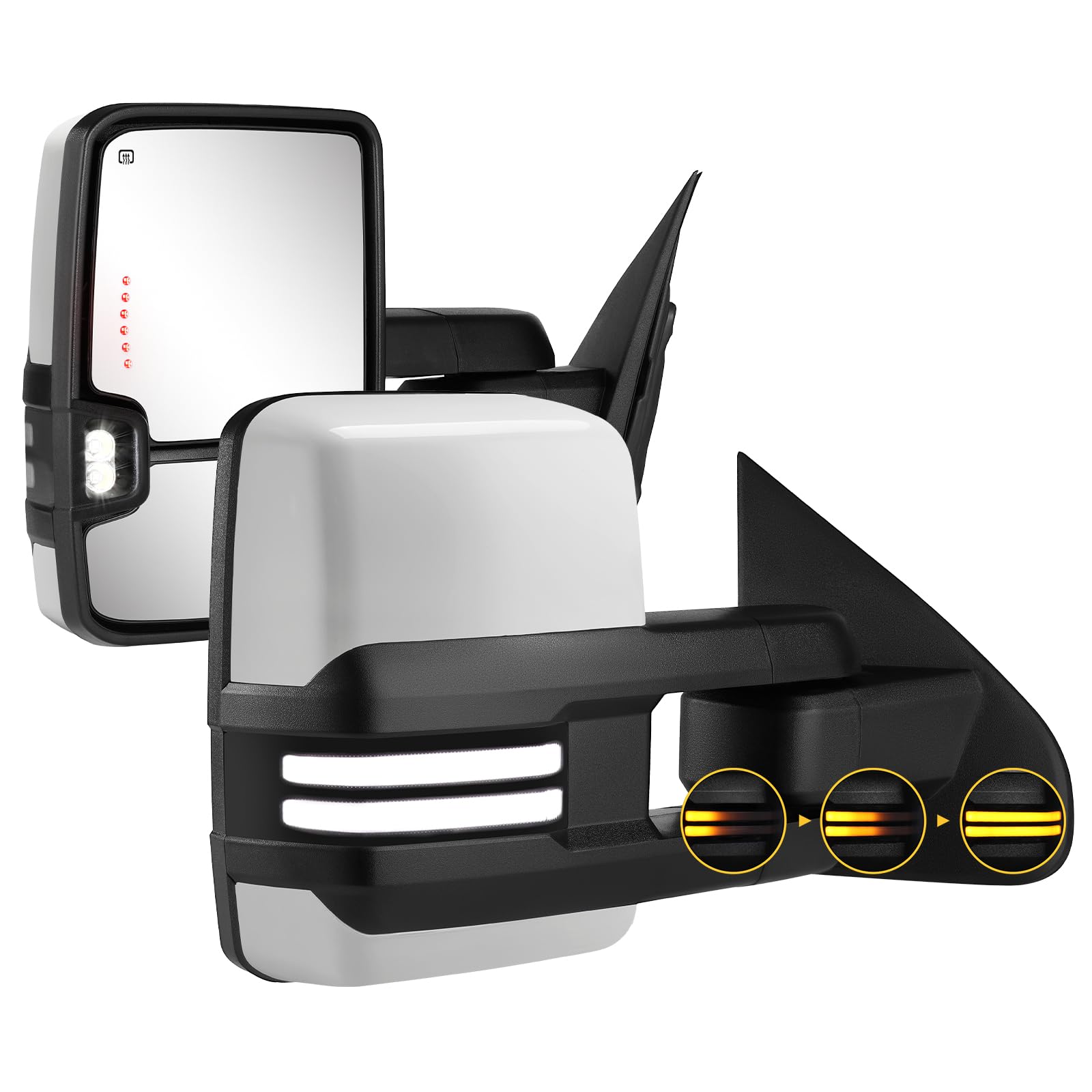 Sanooer painted white towing mirrors front view for improved visibility and safety.