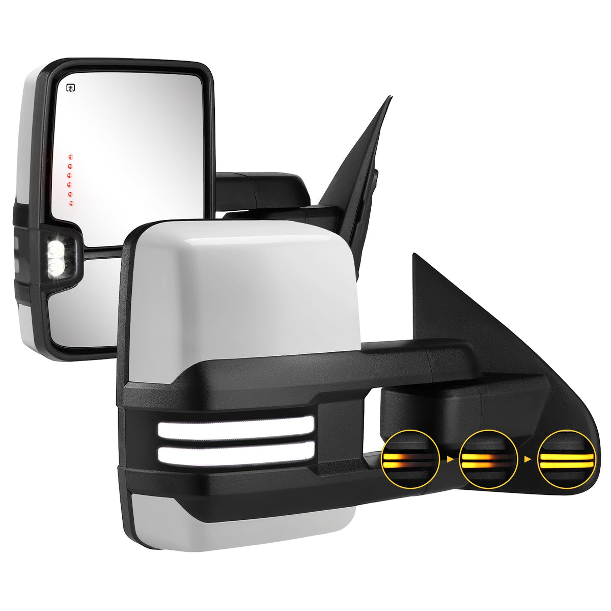 Sanooer painted white towing mirrors front view for improved visibility and safety.