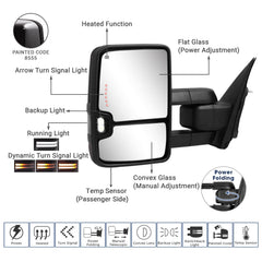 Sanooer power-folding towing mirror right-side assembly improves rear view for Silverado.