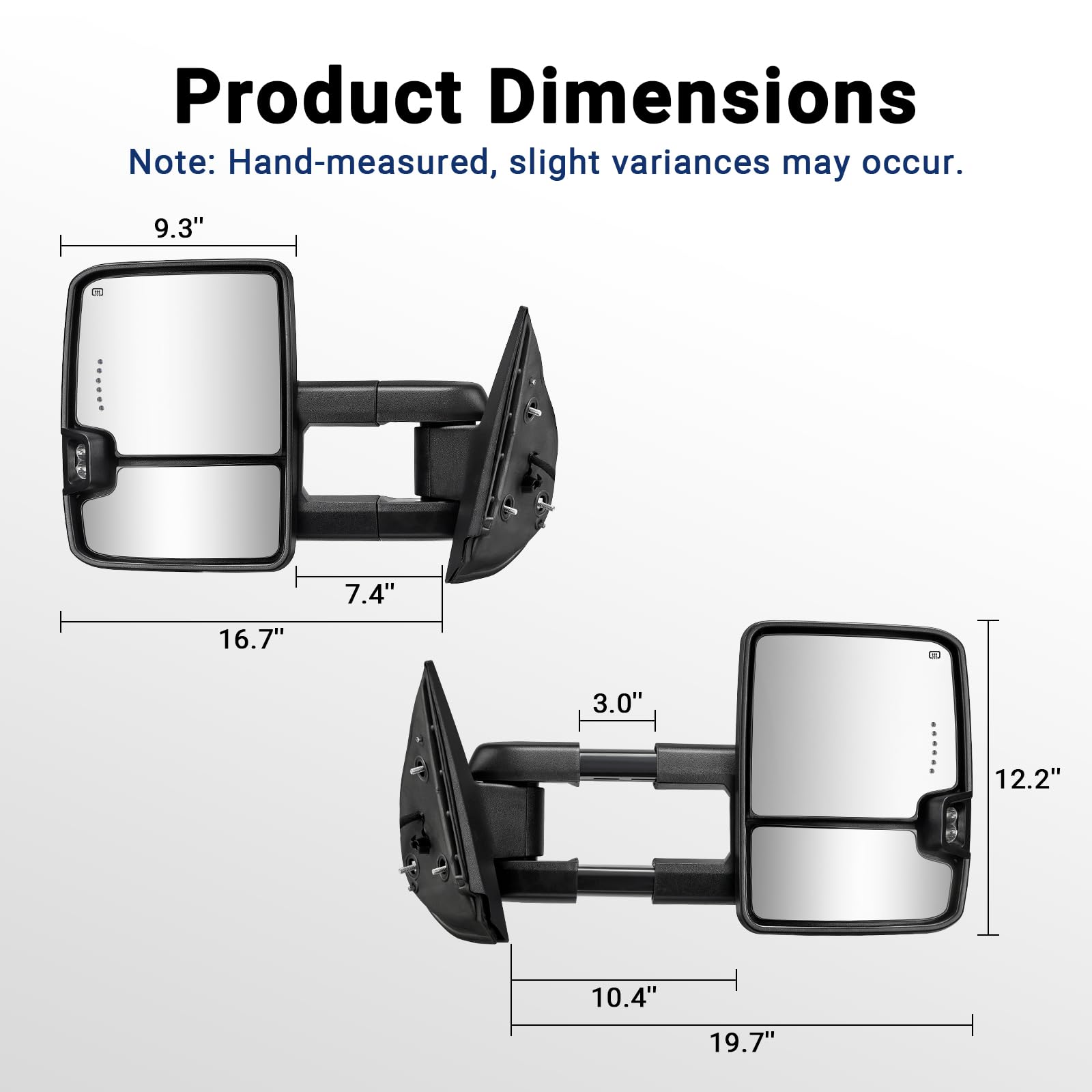 Sanooer Switchback tow mirrors with aluminum base and black ABS shell