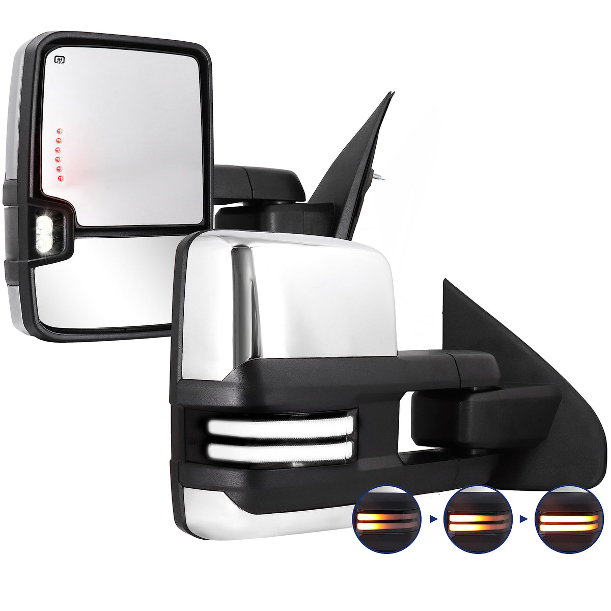 Sanooer Switchback towing mirror front view with chrome housing improves Silverado visibility