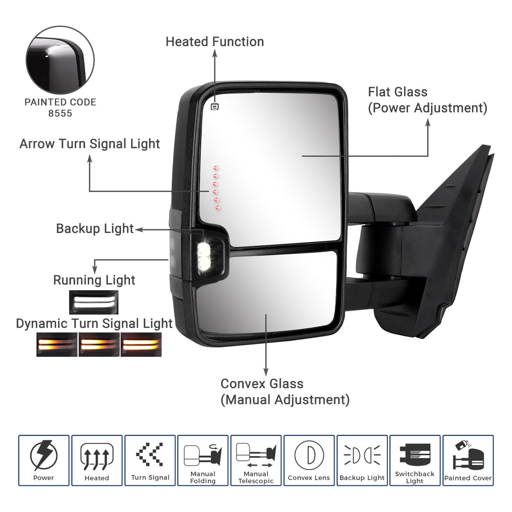 Sanooer switchback towing mirror front view reveals a wider field beside traffic