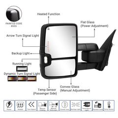 Sanooer Switchback tow mirror heated defrost clears frost for better visibility.