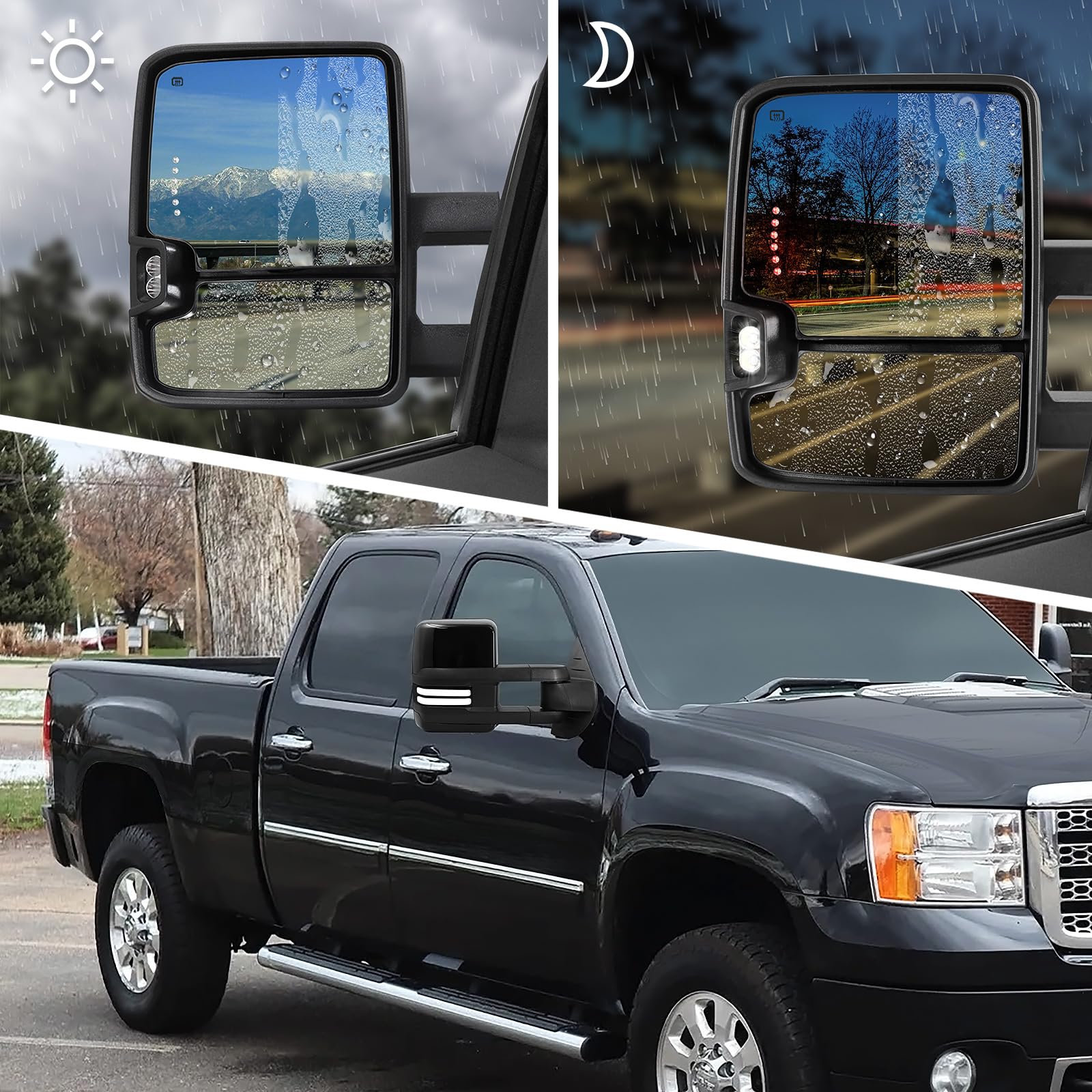 Sanooer switchback towing mirror heated-glass resists frost for clear vision