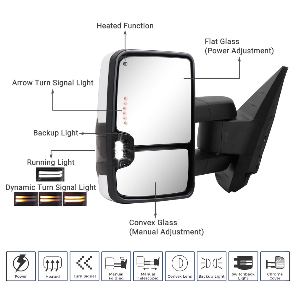 Sanooer Switchback left heated glass tow mirror; quick defrost