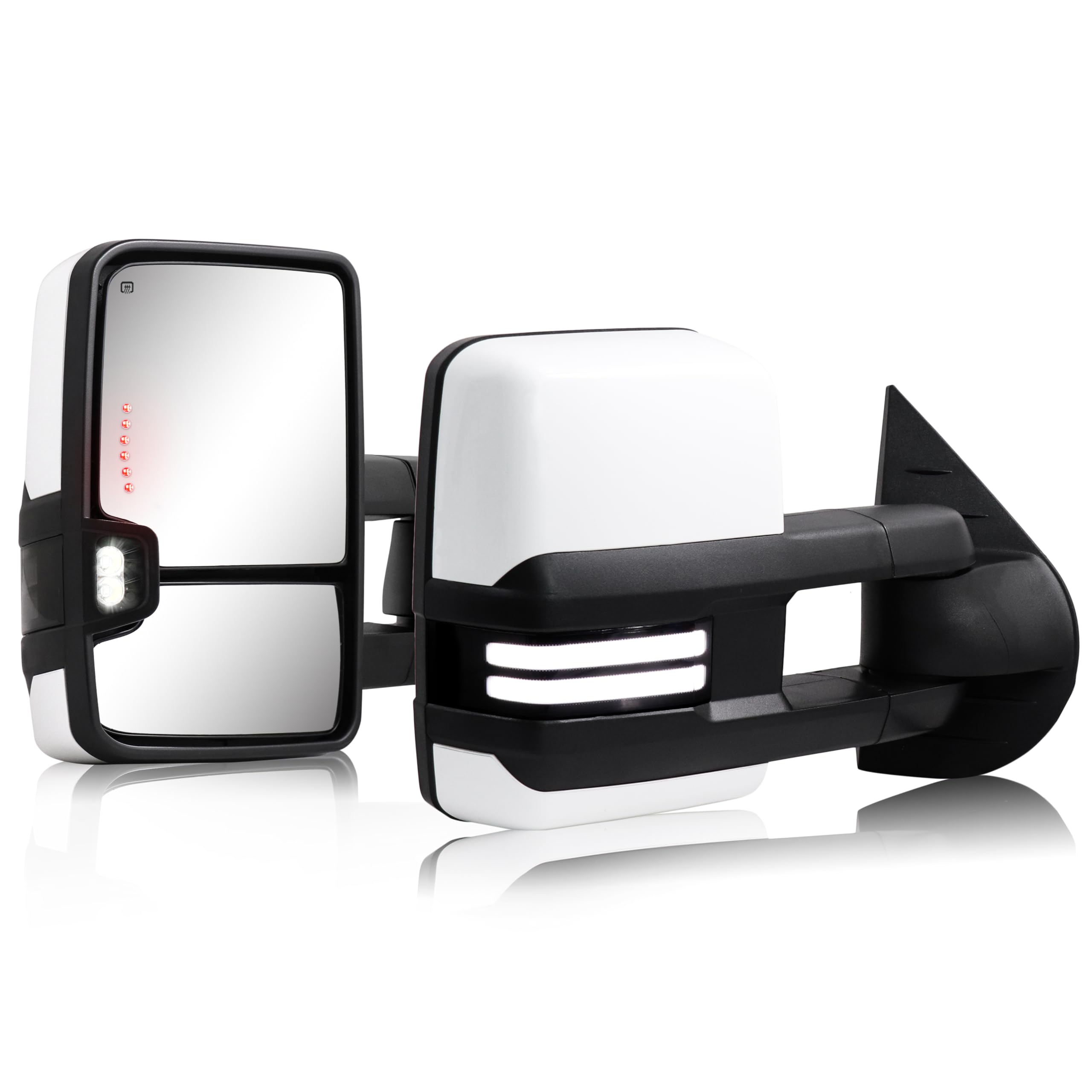 Sanooer Switchback towing mirror left view with heated glass for icy mornings.