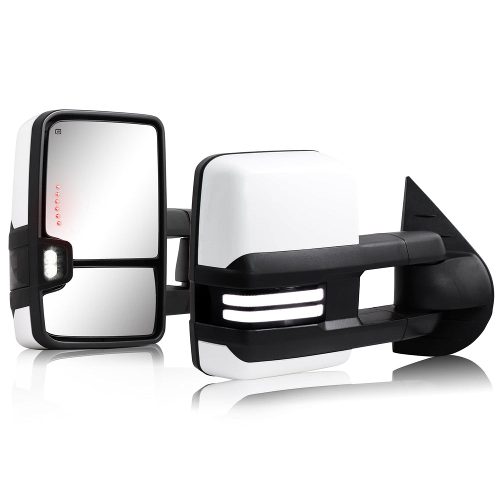 Sanooer Switchback towing mirror left view with heated glass for icy mornings.