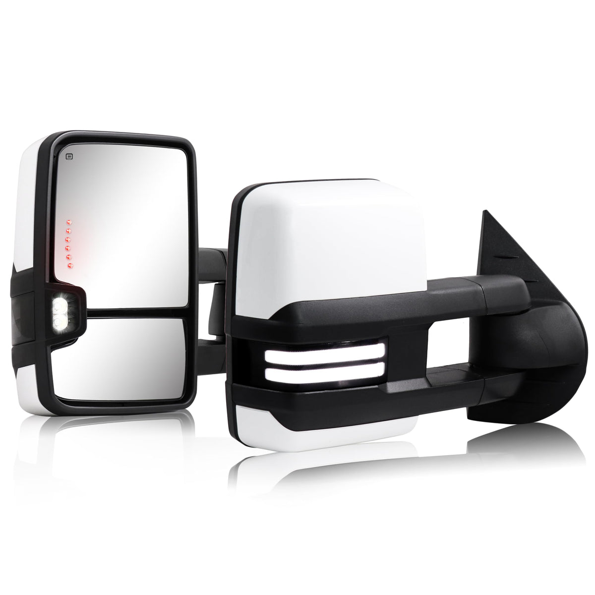 Sanooer Switchback towing mirror left view with heated glass for icy mornings.