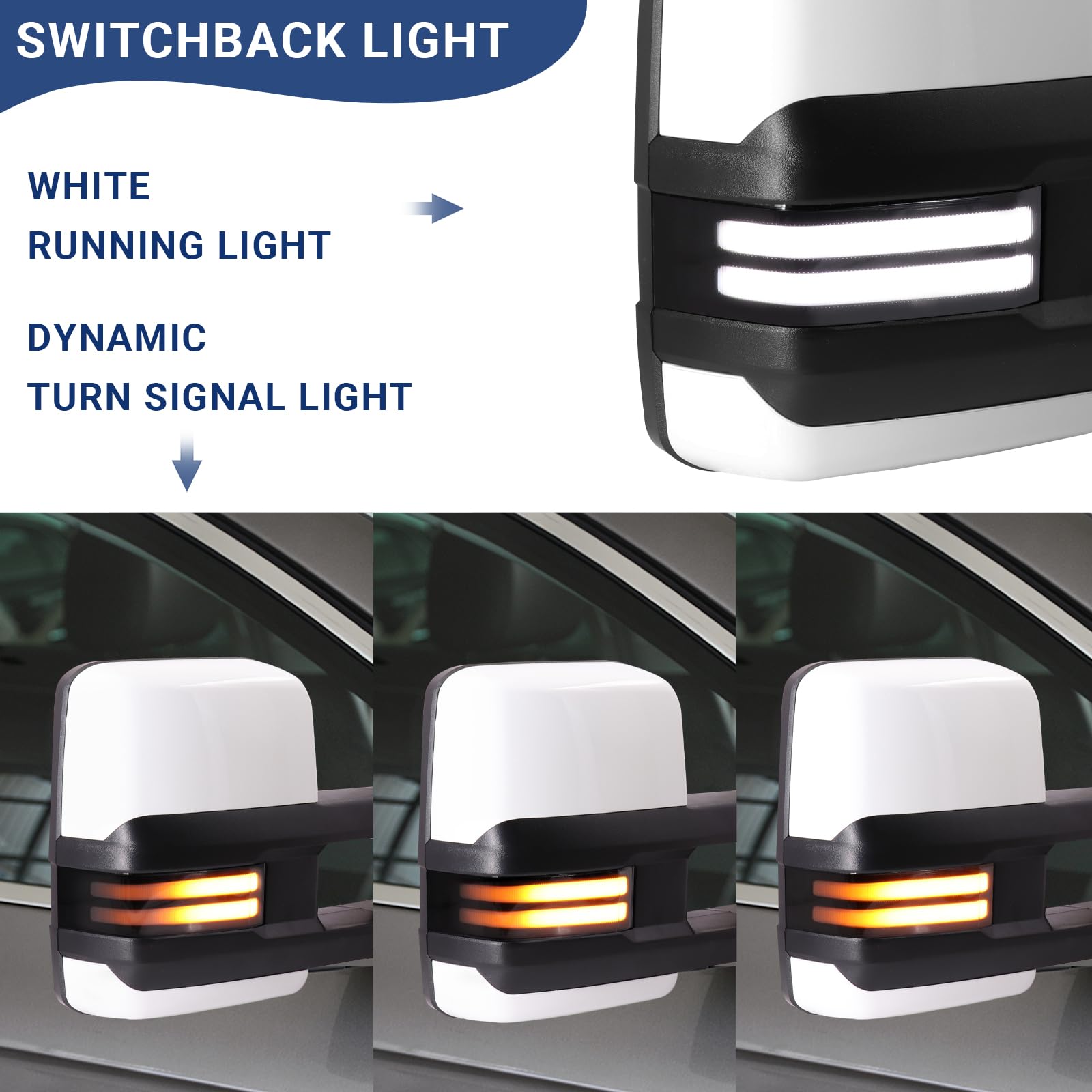 Sanooer Switchback towing mirror right view with turn signal for safer lane changes.