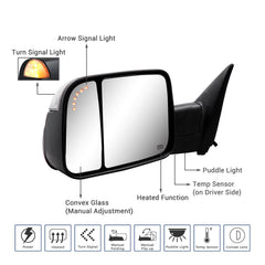 Sanooer towing mirror right for Dodge Ram with power-adjustable glass enhances lane visibility