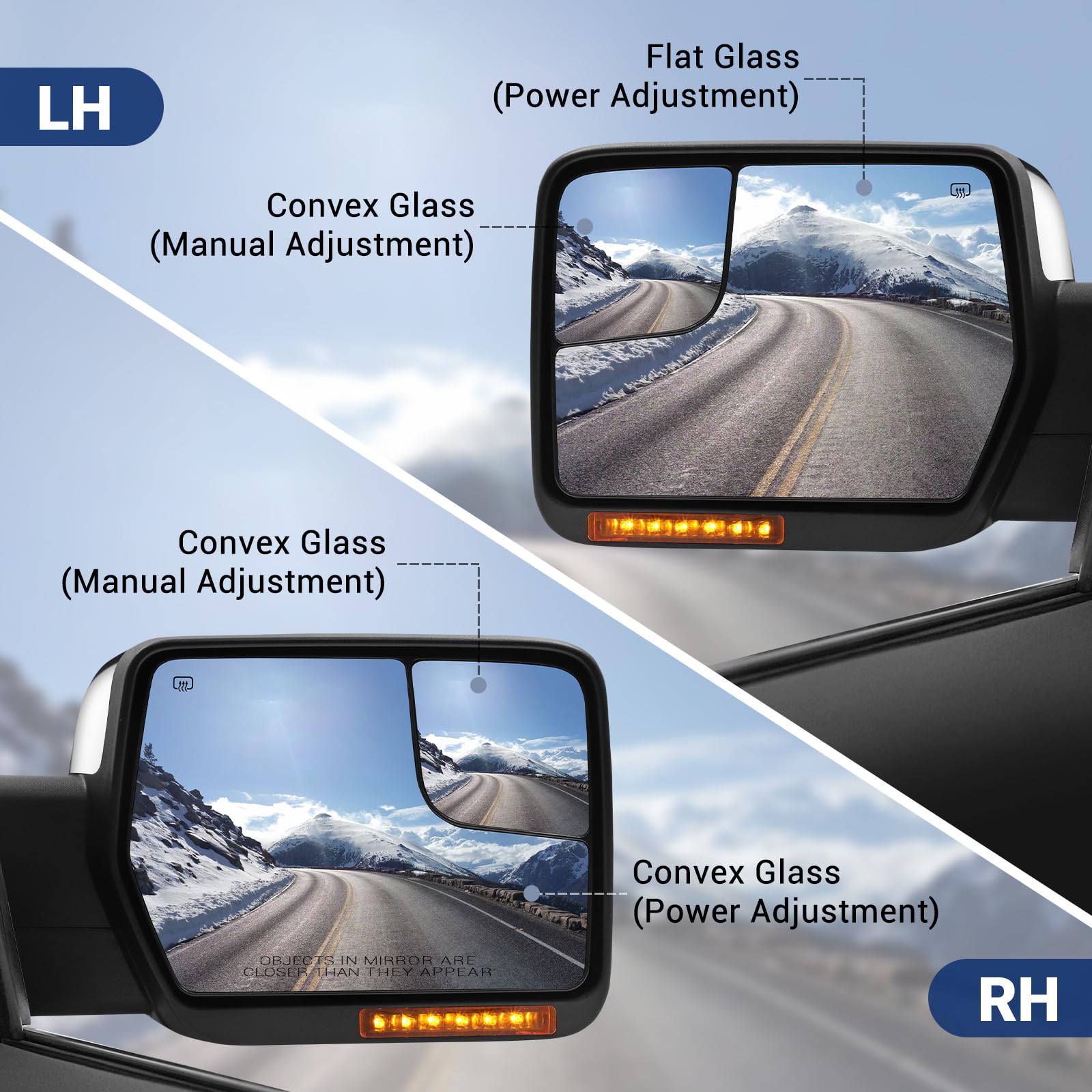 Sanooer Ford F-150 towing mirror front LED turn signal for night visibility