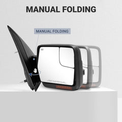Sanooer LED turn signals on Ford F-150 towing mirrors improve signaling clarity.
