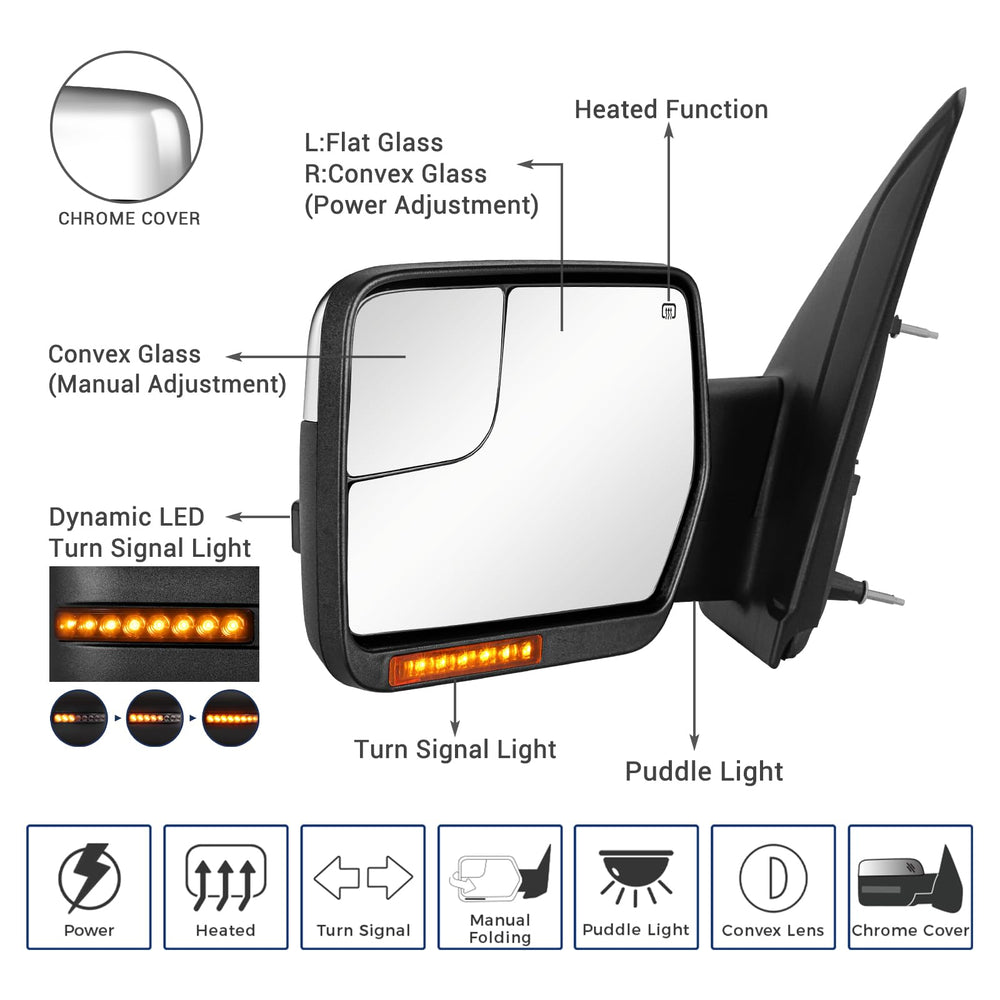 Sanooer Ford F-150 towing mirror right chrome improves rear visibility