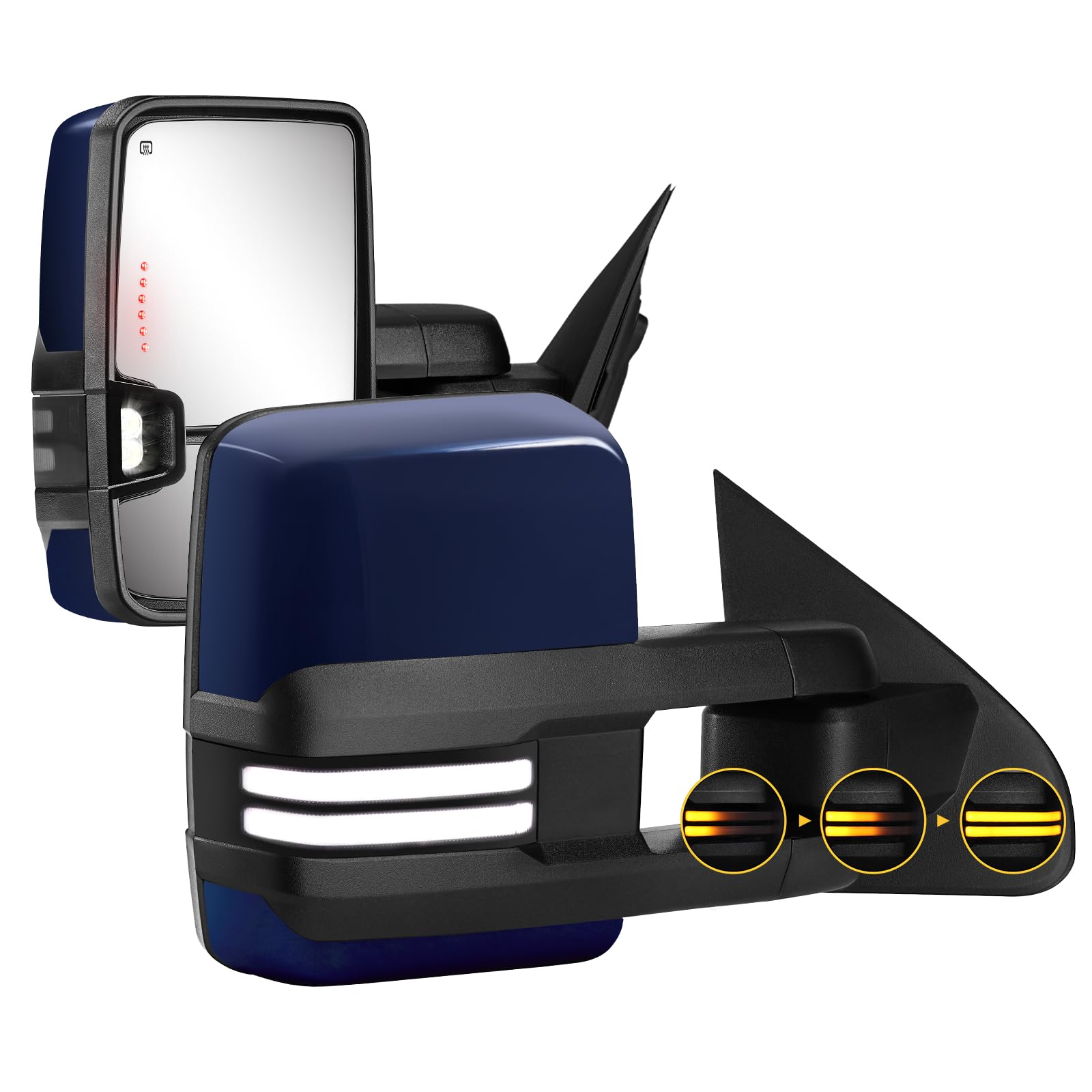 Sanooer blue towing mirrors with switchback dynamic turn light on Silverado