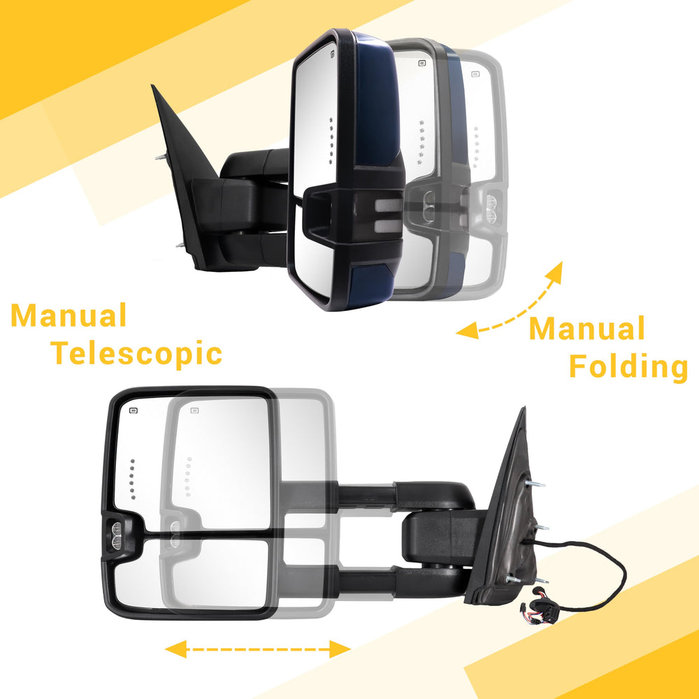Sanooer blue telescoping and folding towing mirrors for easy parking
