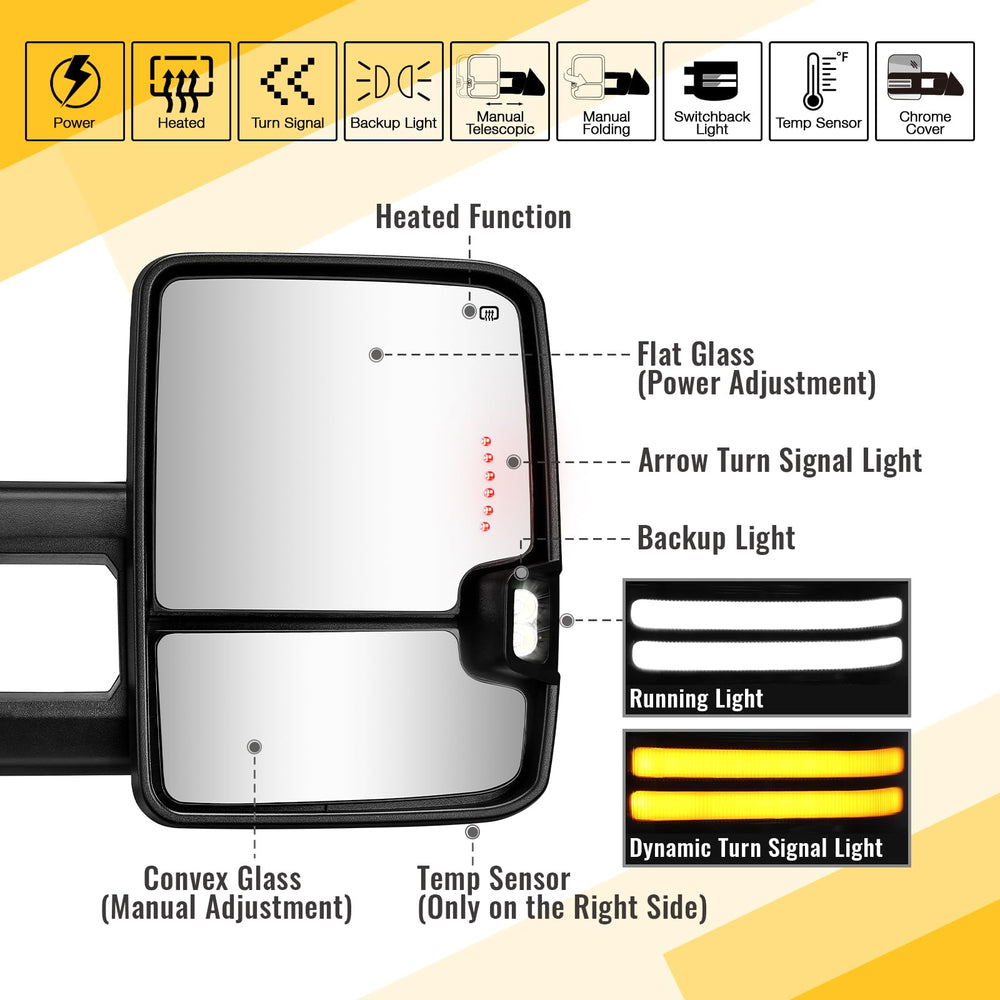 Sanooer towing mirrors chrome switchback left side view improves towing awareness