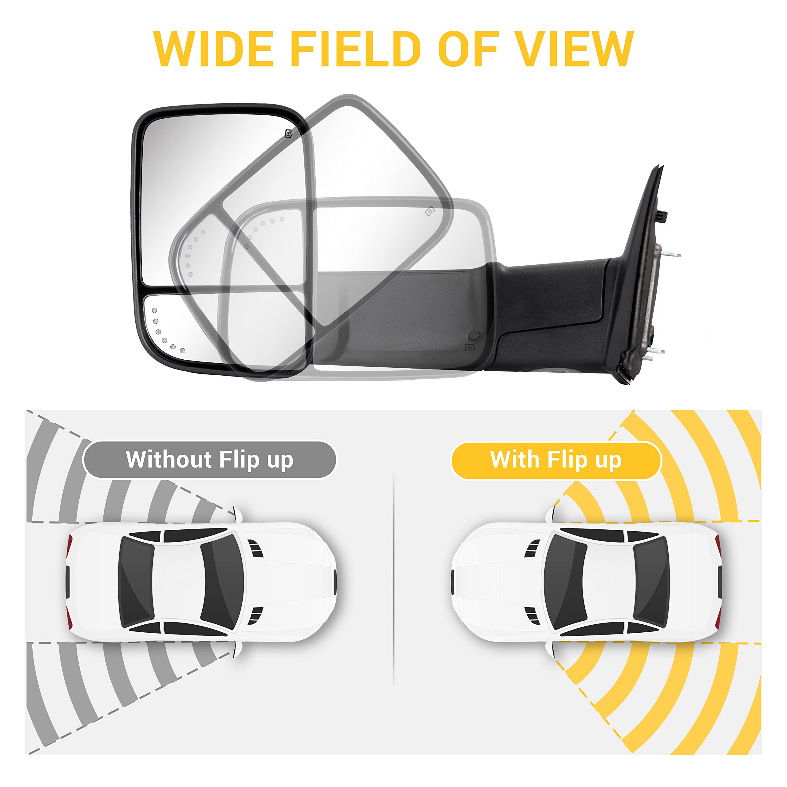Sanooer towing mirrors heated surface for fog free visibility