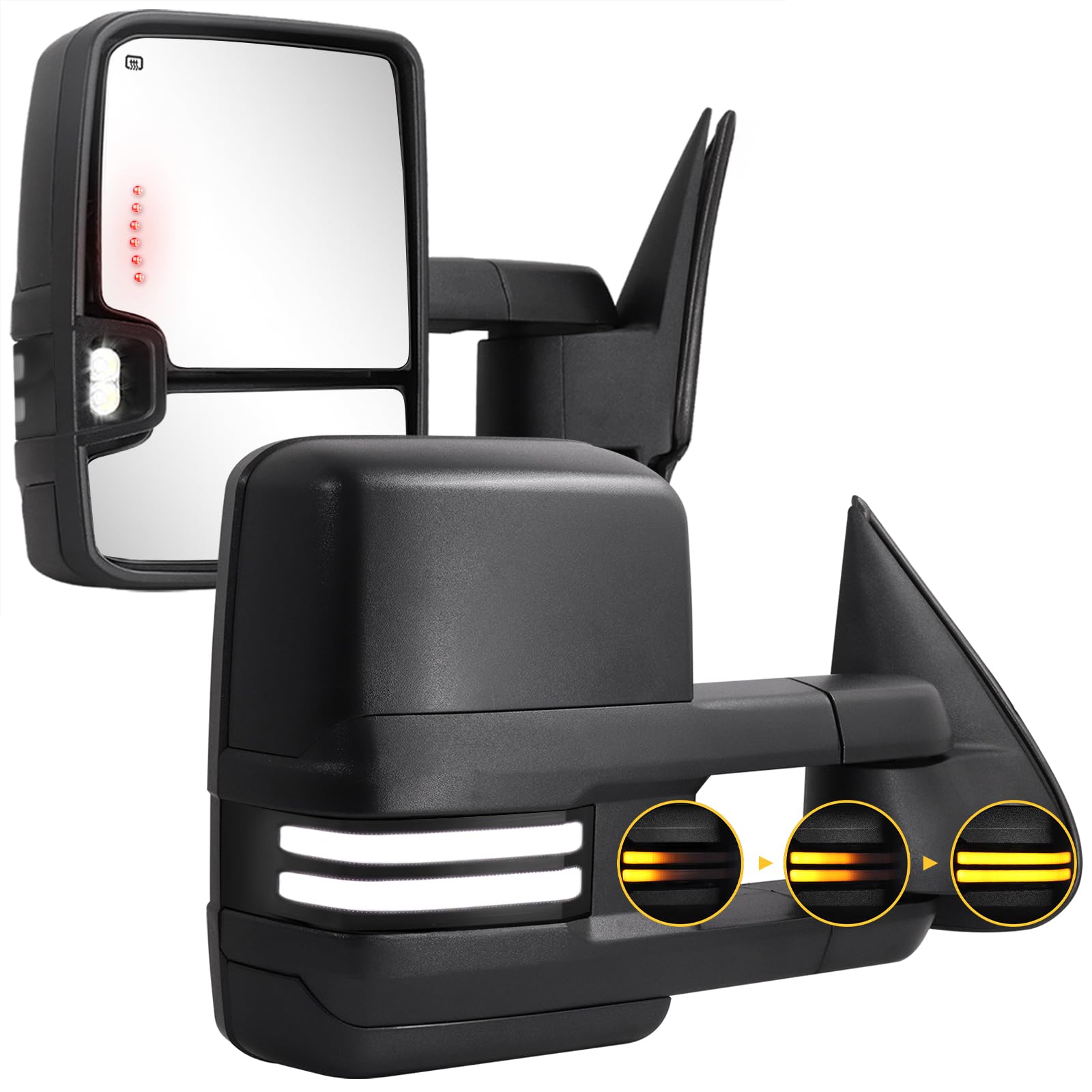 Sanooer towing mirrors with switchback lights, front view for improved visibility and style.