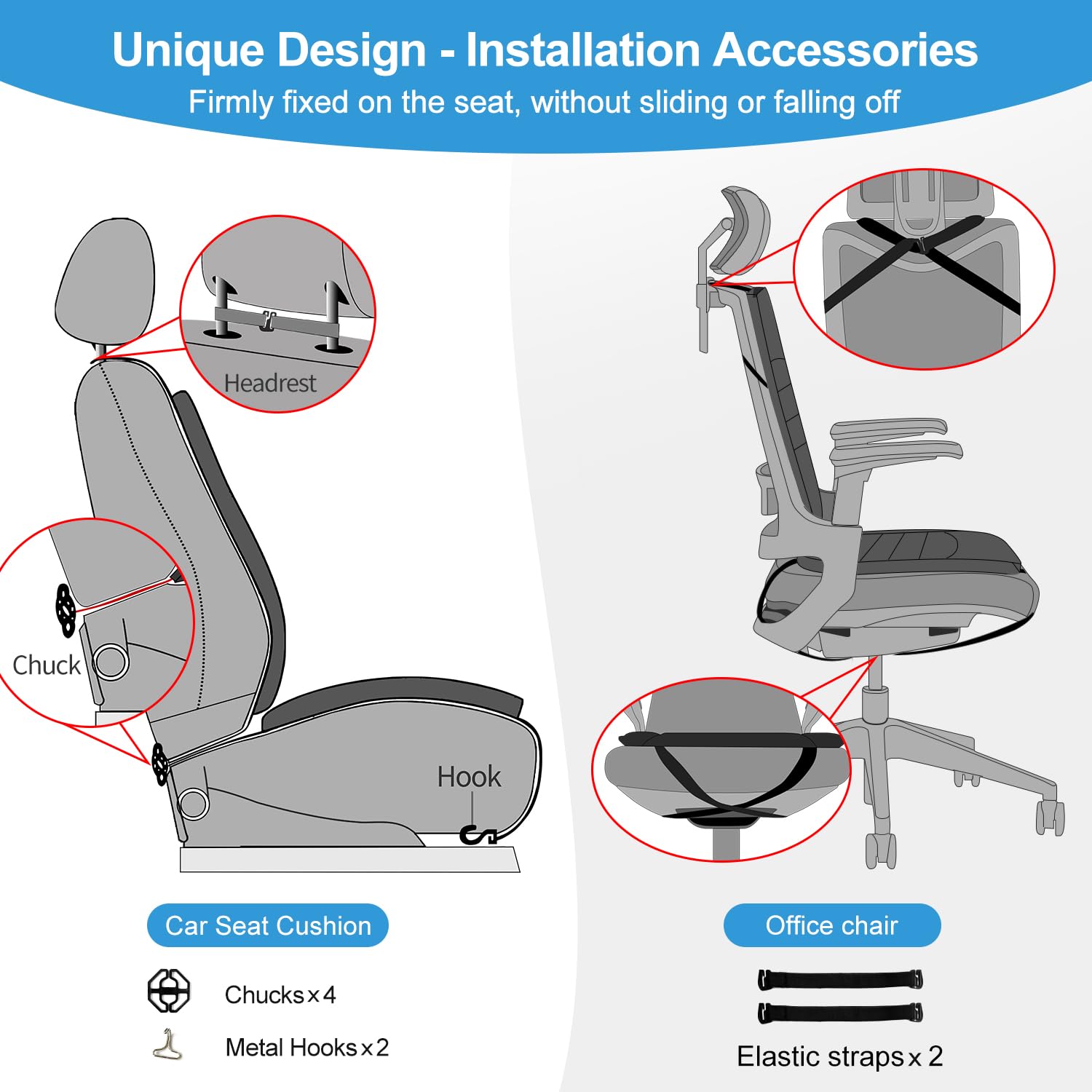 Sanwom cushion fits car and chair for versatile comfort