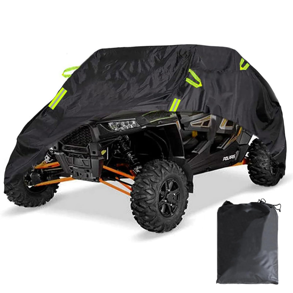 SaolGllS UTV cover with waterproof fabric shields a 157-inch model from rain and moisture.