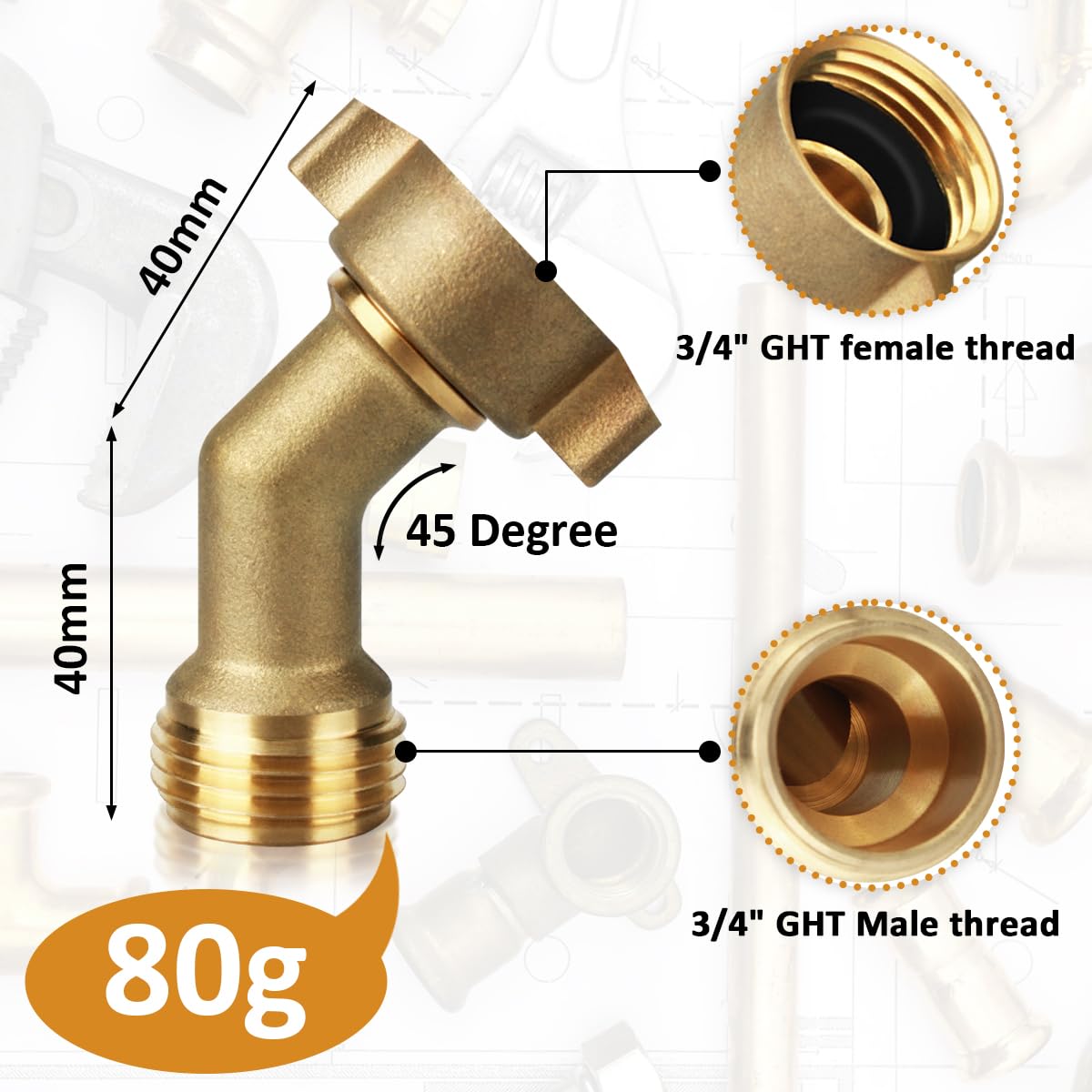 SAQXK brass elbow with washers included for secure garden hose connections.
