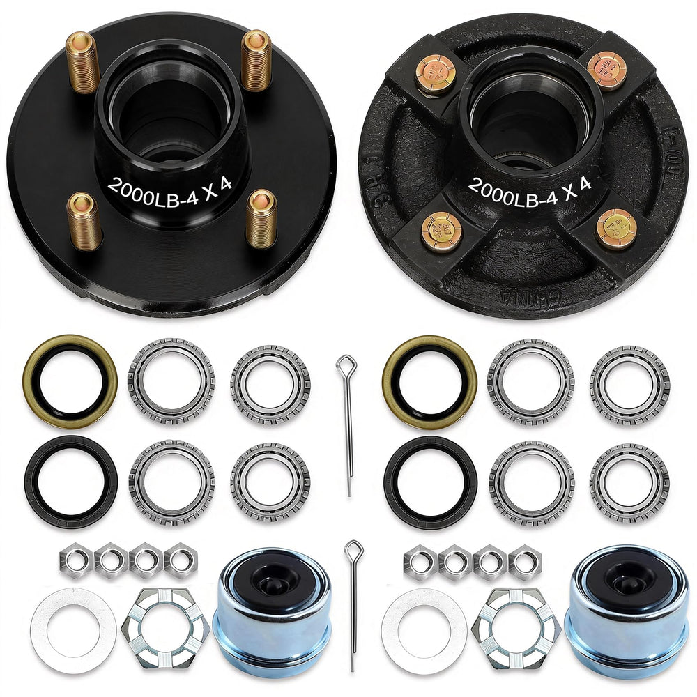 Saree 2000lb 4-lug hub kit mounted on straight spindle for trailer