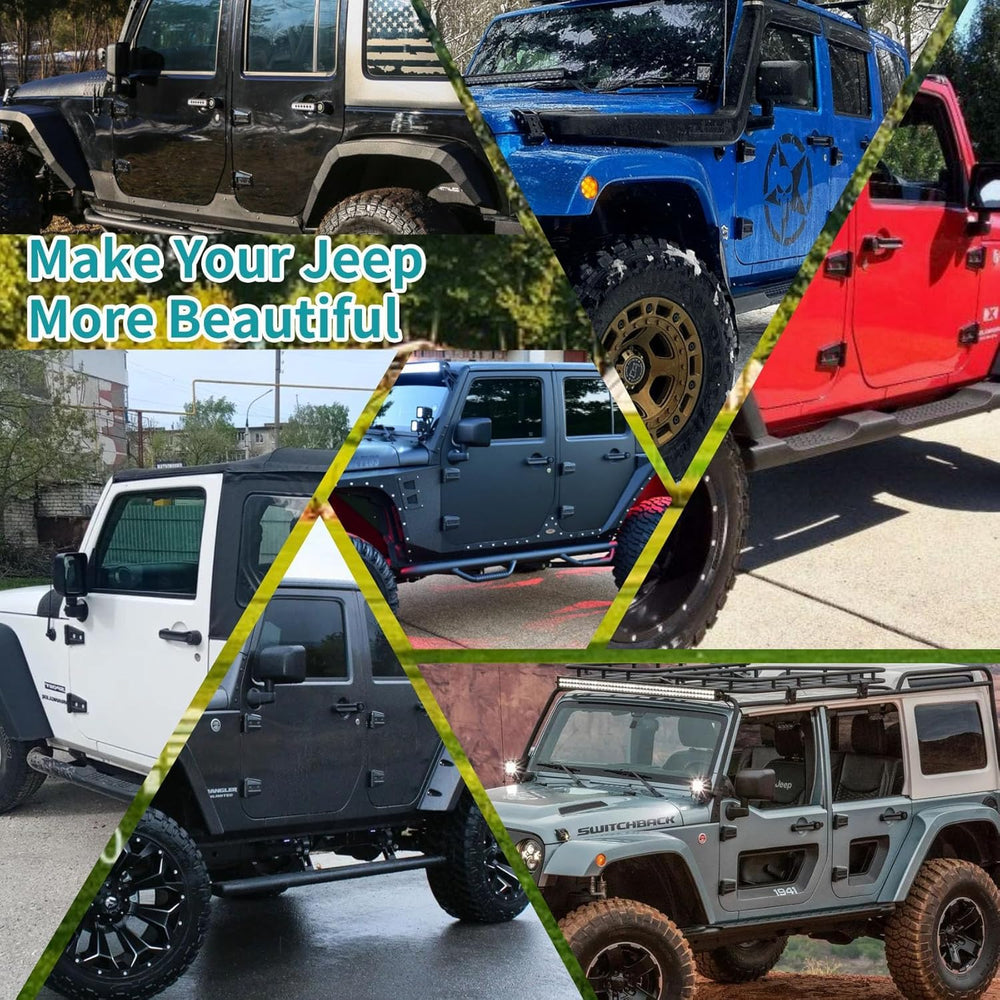 Saree door hinge with black finish on Jeep Wrangler JK, corrosion resistant