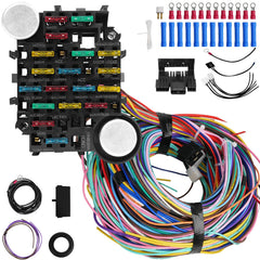 Saree universal 21-circuit harness on patchboard shows organized wiring for easy reference