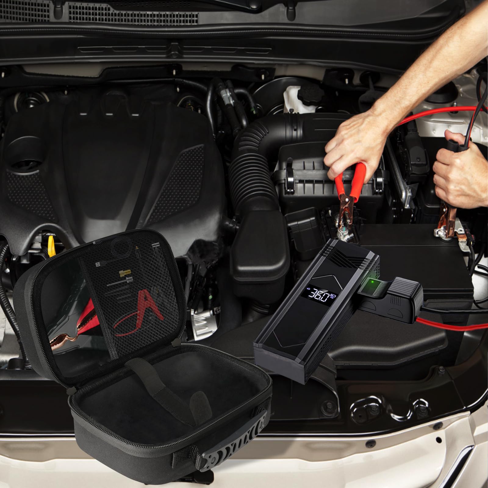 sarlar EVA material cushions shocks and protects jump starter components.