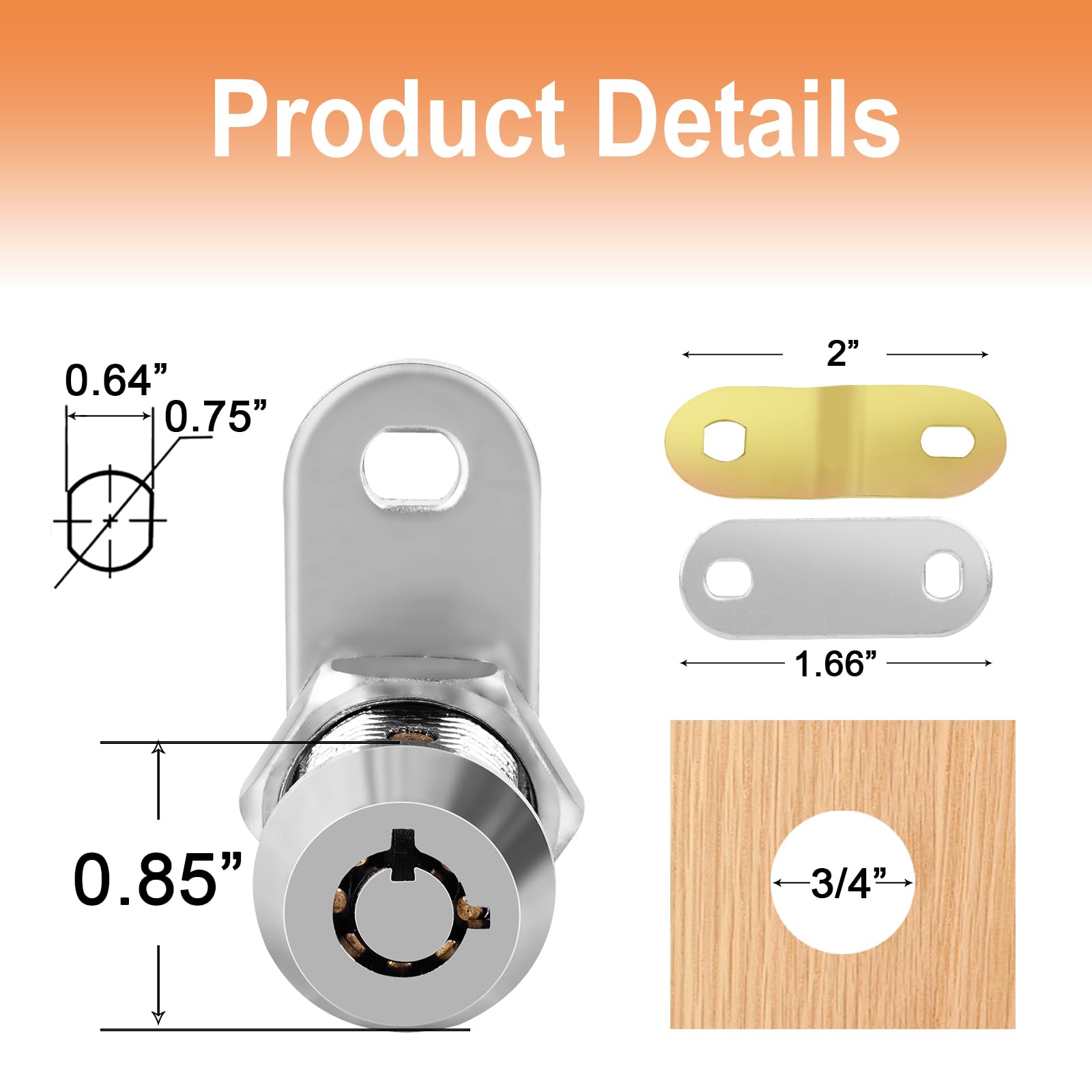 Sartatue cam lock installation options at 3, 6, 9, and 12 o'clock