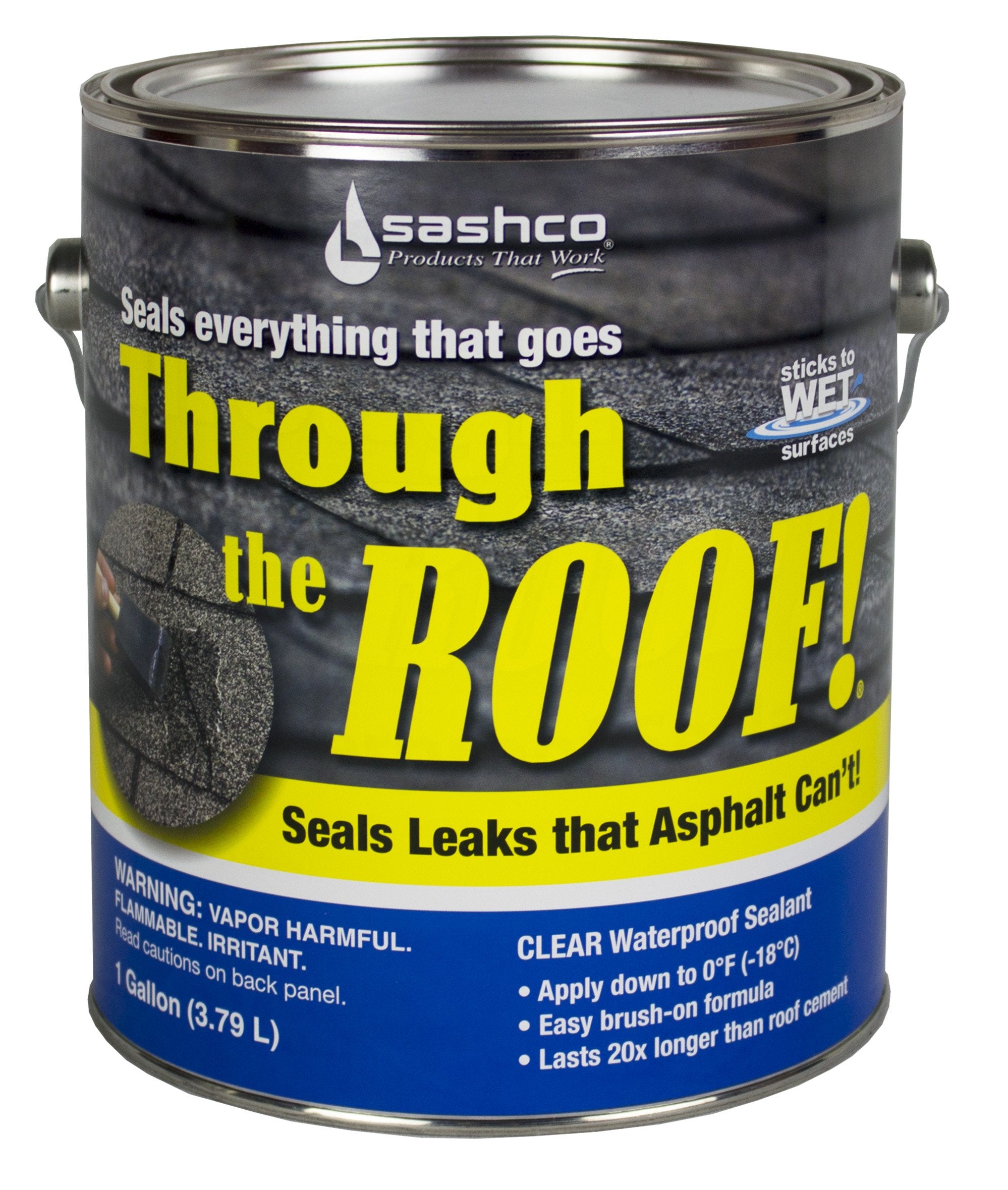 Sashco Clear Roof Sealant bead sealing a vent on a wet roof for durable adhesion.