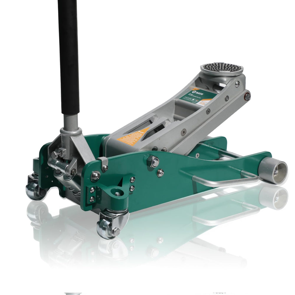 SATA 3-Ton aluminum floor jack with a low-profile lift range suitable for sedans and SUVs.